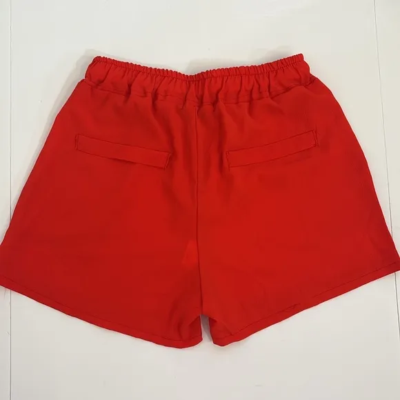 Vibrant Casual Short Italian red/orange drawstring waist crepe sheer classic