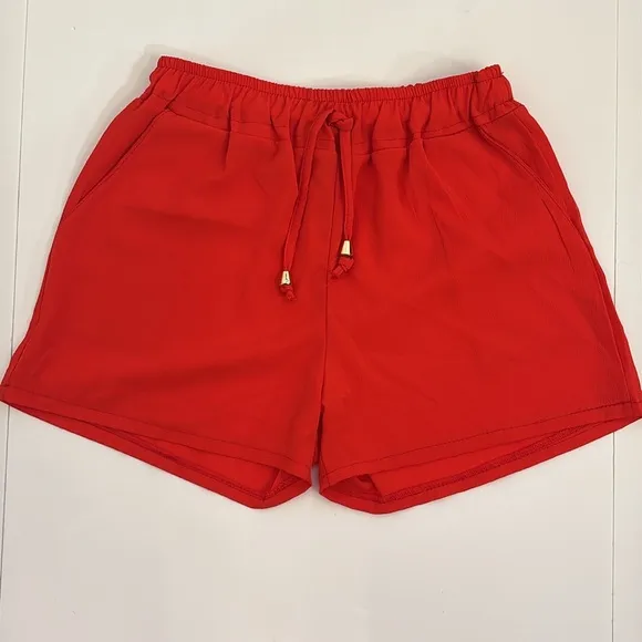 Vibrant Casual Short Italian red/orange drawstring waist crepe sheer classic
