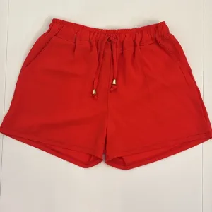 Vibrant Casual Short Italian red/orange drawstring waist crepe sheer classic