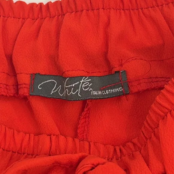 Vibrant Casual Short Italian red/orange drawstring waist crepe sheer classic