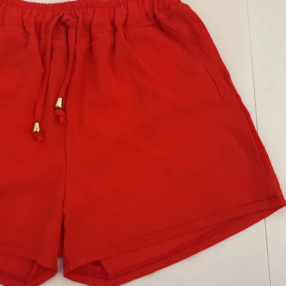 Vibrant Casual Short Italian red/orange drawstring waist crepe sheer classic