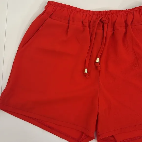 Vibrant Casual Short Italian red/orange drawstring waist crepe sheer classic