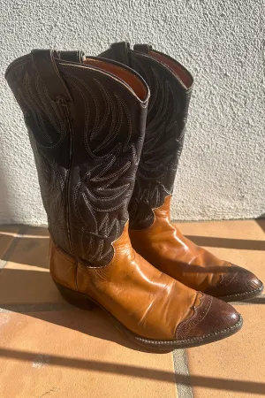 VINTAGE JUSTIN COWBOY BOOTS | 2 tone w/lizard toe