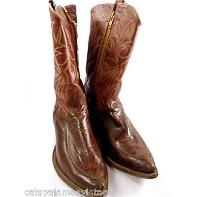 Vintage Mens Custom Made Cowboy Boots Heavy Zipper  Size 12EE