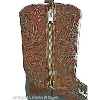 Vintage Mens Custom Made Cowboy Boots Heavy Zipper  Size 12EE