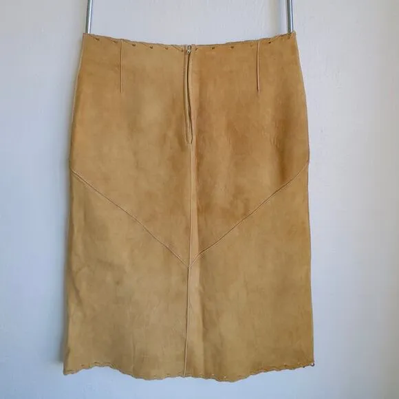 Vintage Suede Skirt Western Style Cowgirl Whipstitch Lace Up Front A-line Midi 8
