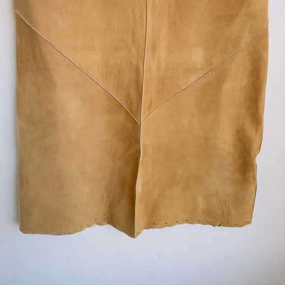 Vintage Suede Skirt Western Style Cowgirl Whipstitch Lace Up Front A-line Midi 8