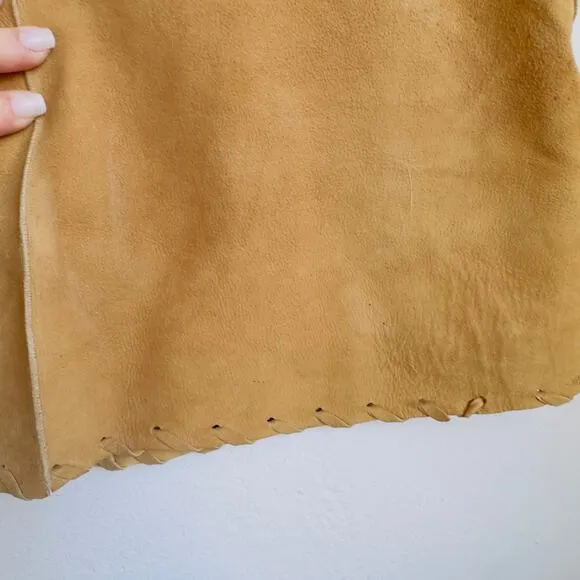 Vintage Suede Skirt Western Style Cowgirl Whipstitch Lace Up Front A-line Midi 8
