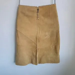 Vintage Suede Skirt Western Style Cowgirl Whipstitch Lace Up Front A-line Midi 8