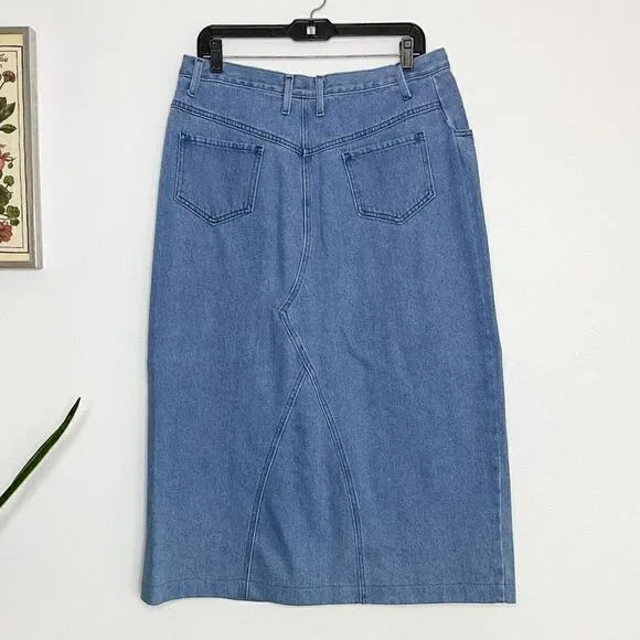 Vintage 90’s Lew Magram denim jean two piece midi skirt set XL