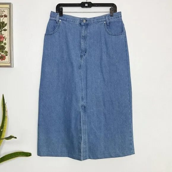 Vintage 90’s Lew Magram denim jean two piece midi skirt set XL