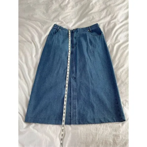 Vintage 90’s Lew Magram denim jean two piece midi skirt set XL