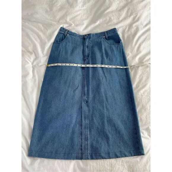 Vintage 90’s Lew Magram denim jean two piece midi skirt set XL