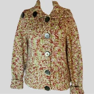 Vtg FDJ French Dressing Fall Chucky Knit Button Closure Med Cardigan