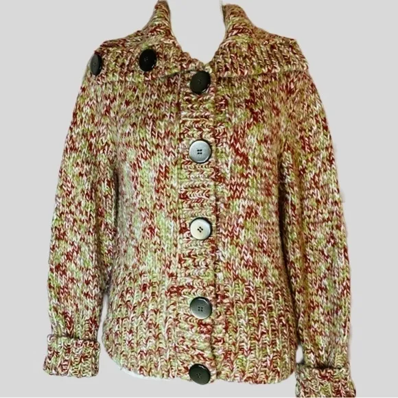 Vtg FDJ French Dressing Fall Chucky Knit Button Closure Med Cardigan