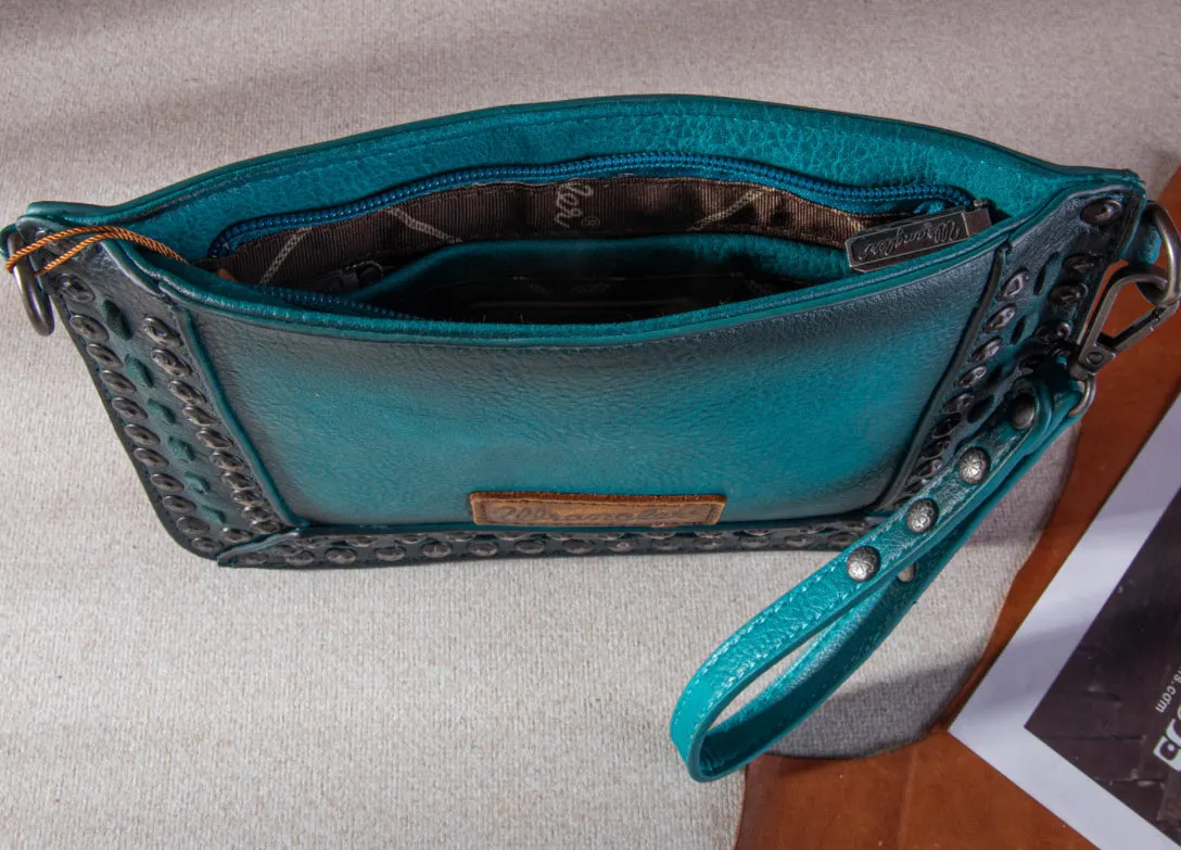 WG65-2004S Wrangler Rivets Studded Wristlet/ Crossbody -Turquoise