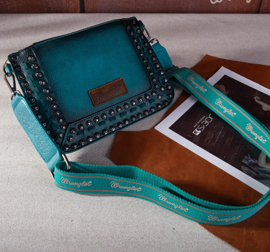 WG65-2004S Wrangler Rivets Studded Wristlet/ Crossbody -Turquoise