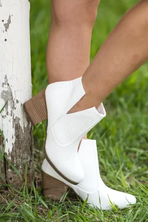 White Booties With Side Cutout Detail