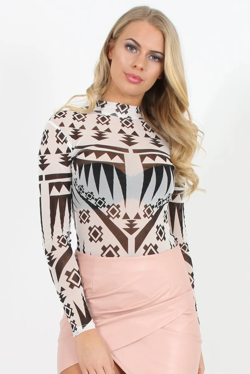 White Patterned Mesh Bodysuit - Shauna