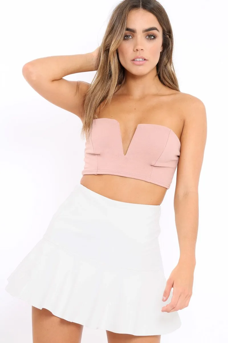 White PU Frill Mini Skirt - Isa