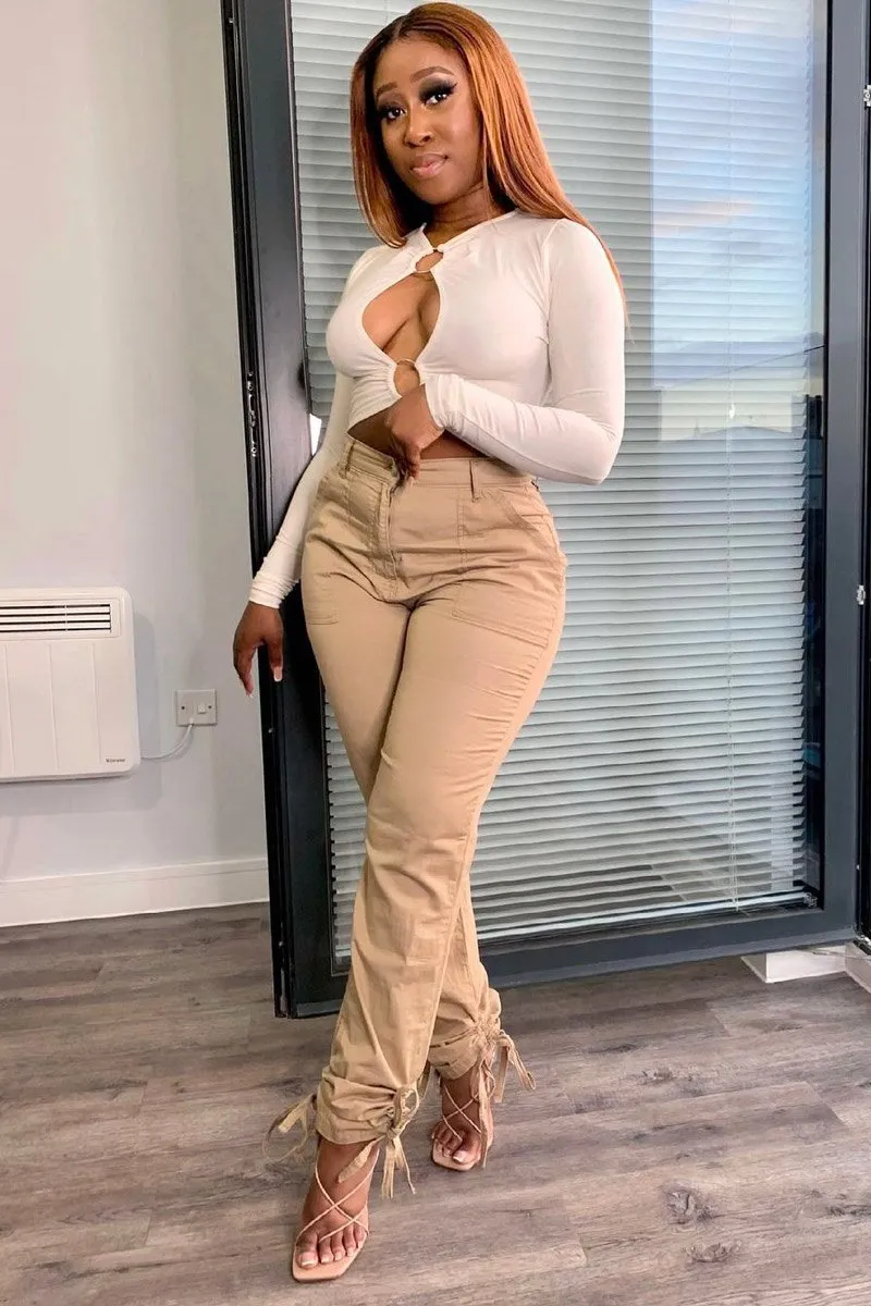 White Ring Detail Cut Out Long Sleeve Bodysuit - Elissa