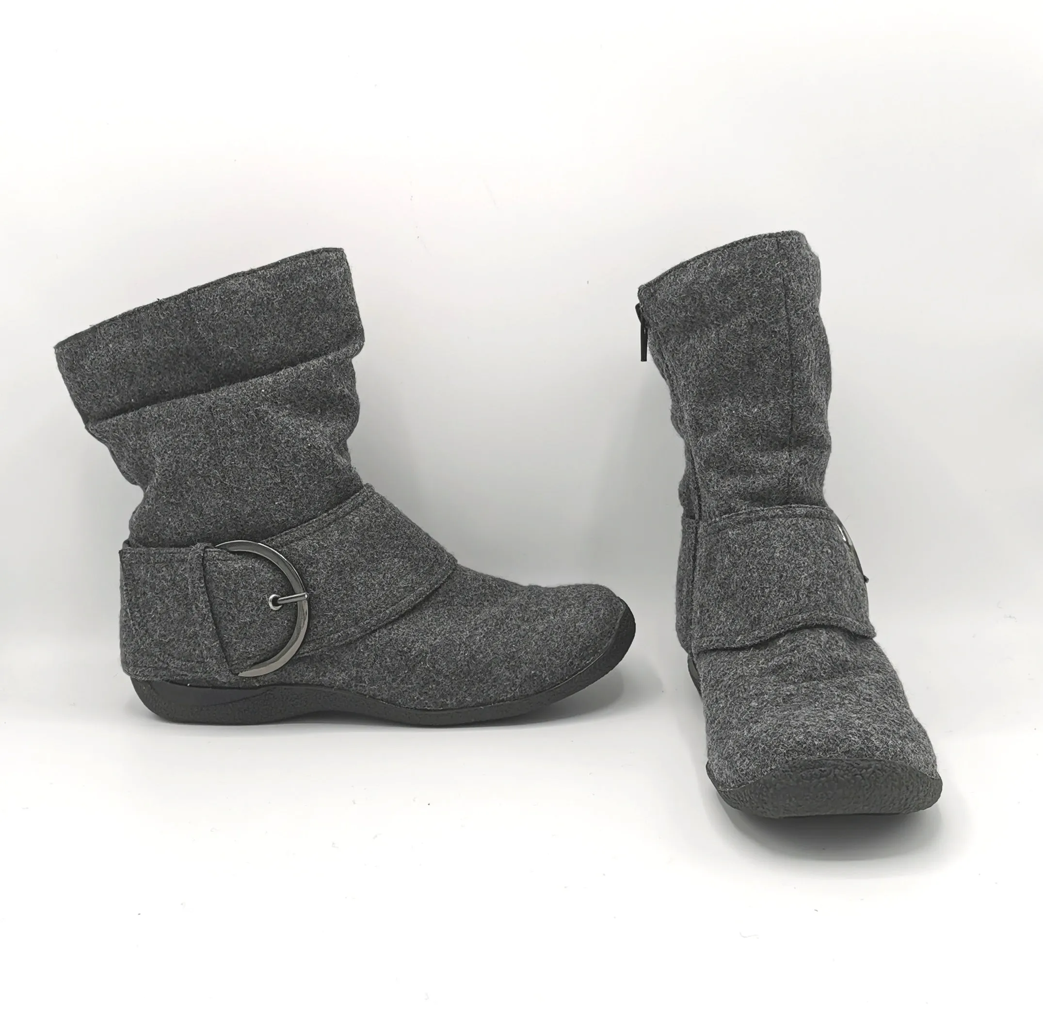WOMENS SIZE 6 or 7 Narrow - TAXI, Lined Ankle Boots, Grey, Side Buckle EUC B21