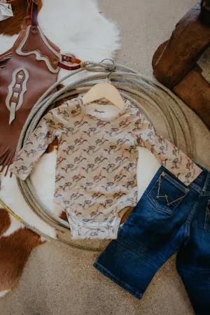 Wrangler 'Tan Cowboy' Baby Long Sleeve Onesie (0-3M to 24M)