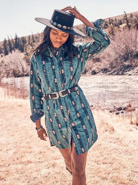Wrangler Women's Retro Blue Teal Checotah Cord Dress