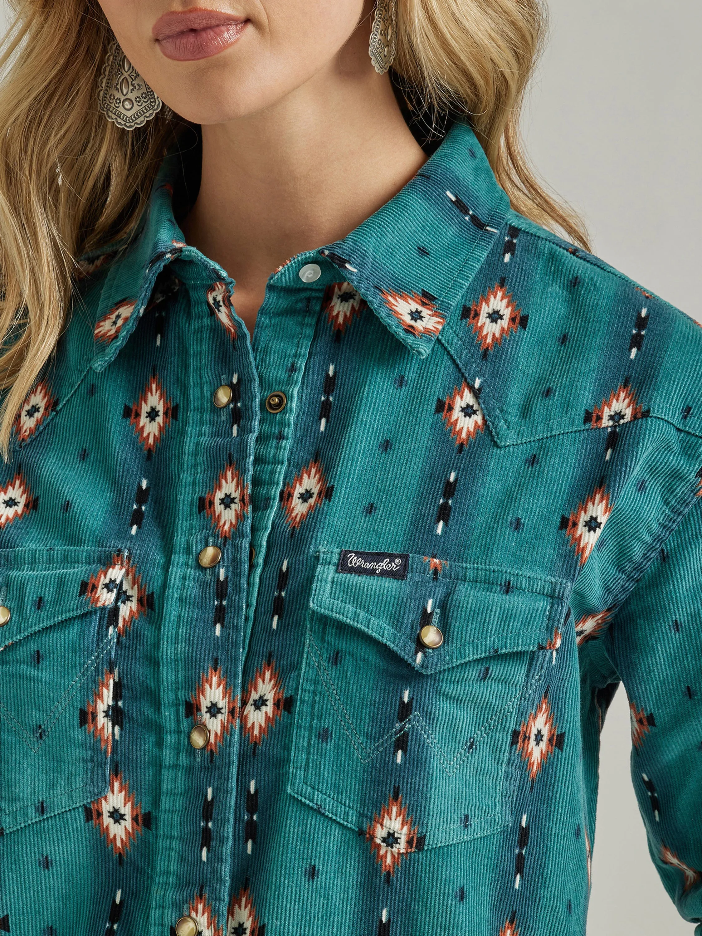 Wrangler Women's Retro Blue Teal Checotah Cord Dress