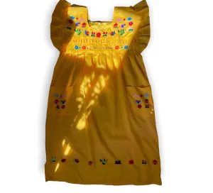 XL/XXL Yellow Traditional Embroidered Dress from El Salvador XL
