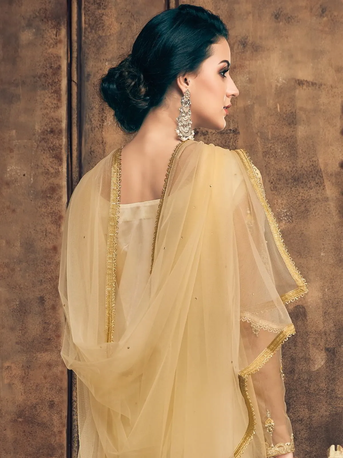 Yellow Embroidery And Pearl Embellished Pakistani Pant Suit
