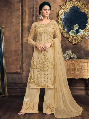 Yellow Embroidery And Pearl Embellished Pakistani Pant Suit