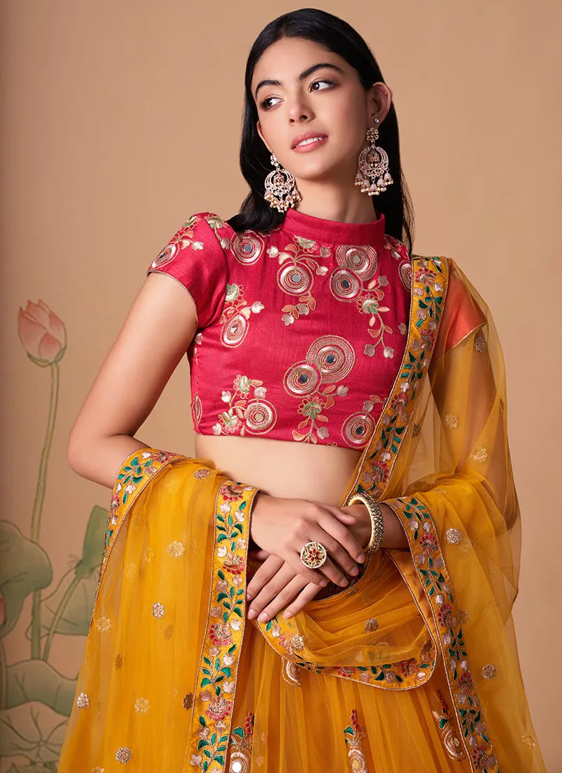 Yellow Multi Embroidery Wedding Lehenga Choli