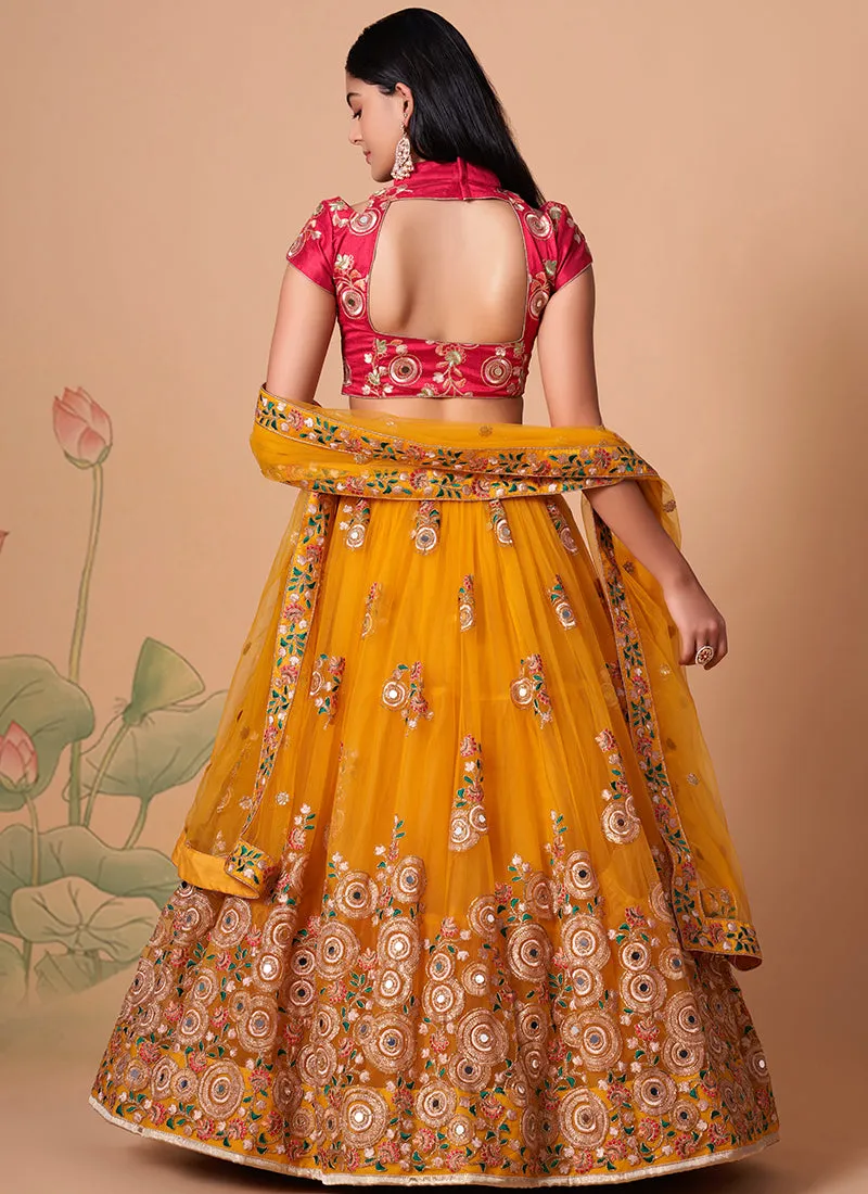 Yellow Multi Embroidery Wedding Lehenga Choli