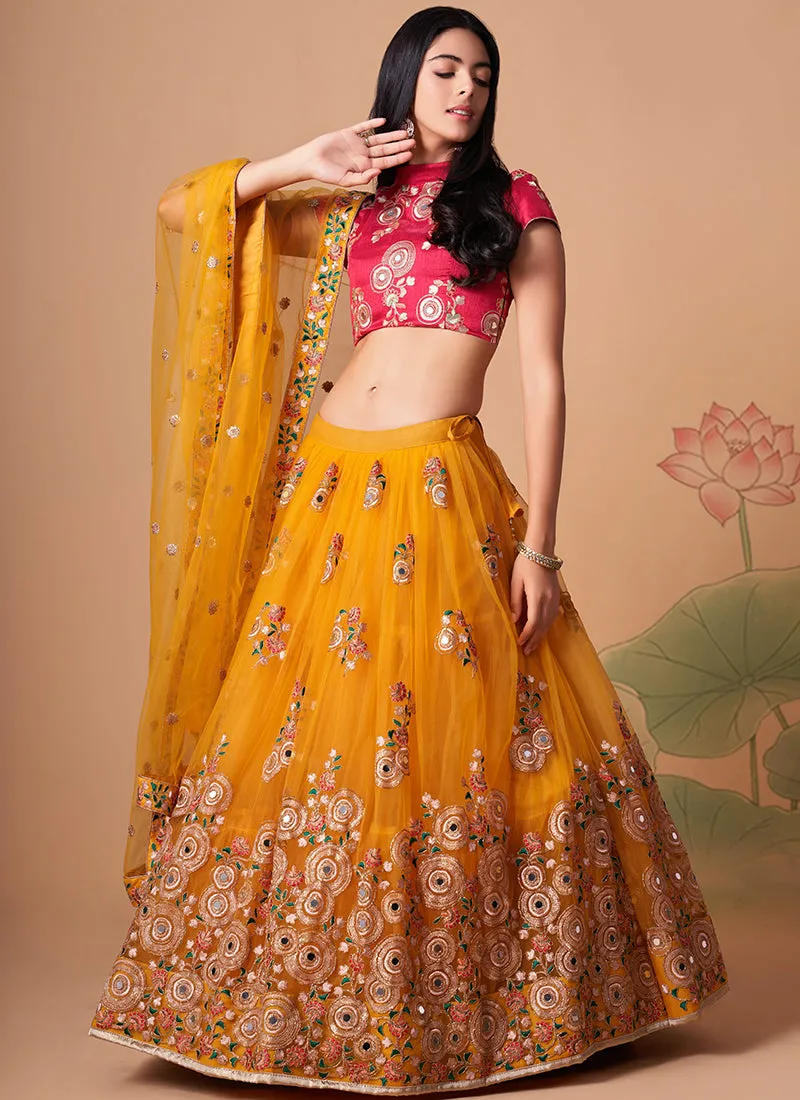 Yellow Multi Embroidery Wedding Lehenga Choli