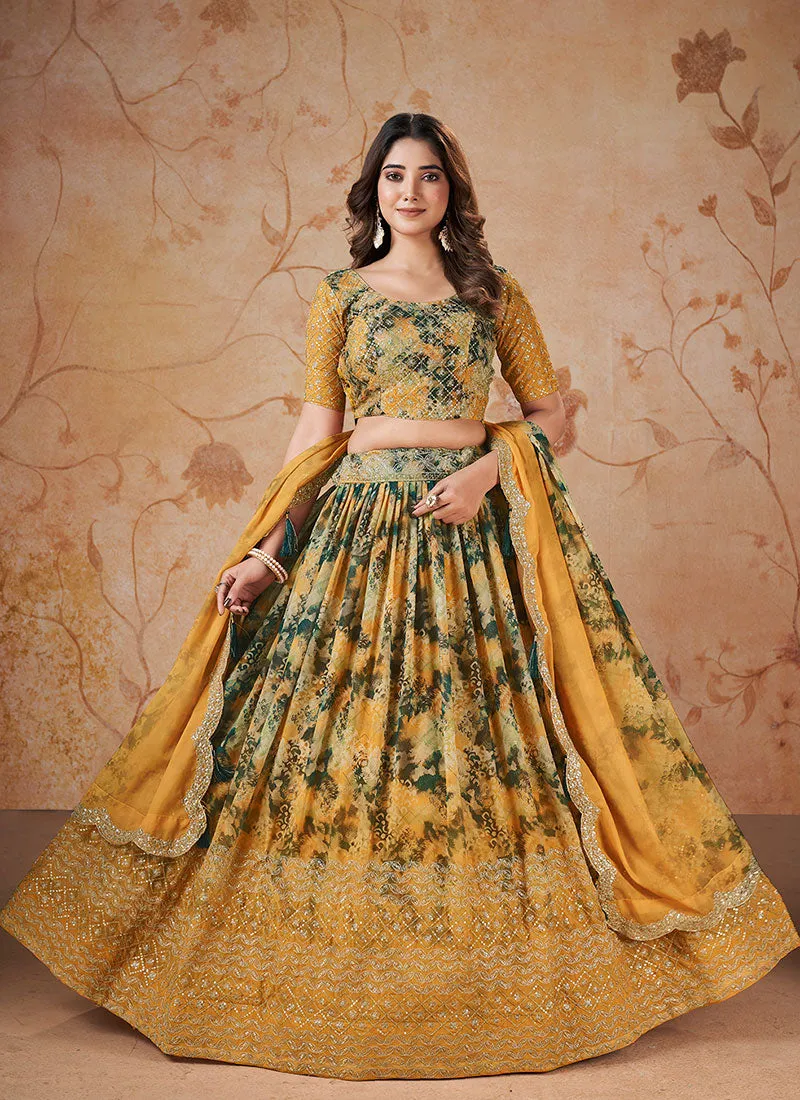 Yellow Sequence Embroidery Georgette Lehenga Choli