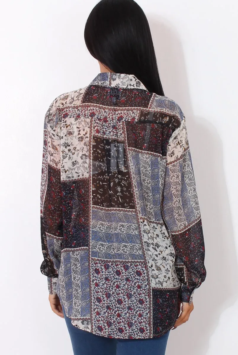 Yuno Blue Paisley Print Shirt